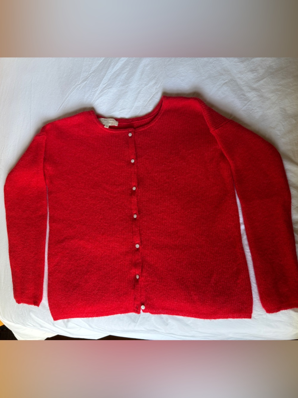 Sezane Bright Red Pearl-Button Cardigan